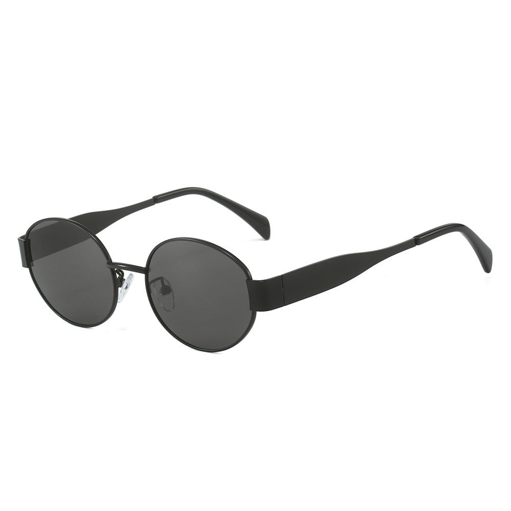 Luna Oval Sunglasses with slim black frame and tinted lenses