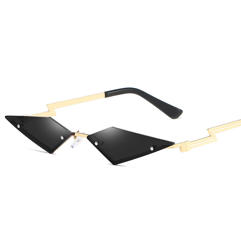 Aether Rimless Sunglasses with black lenses and gold temples frameless design