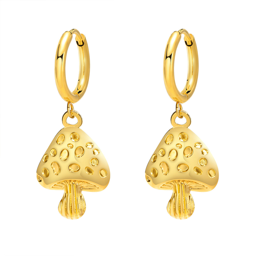 gold mushroom charm hoop earrings aesthetic