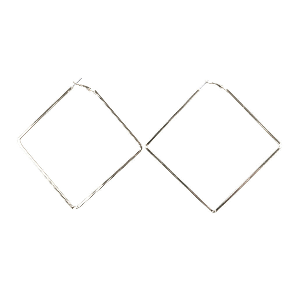 silver square hoop earrings minimalist design