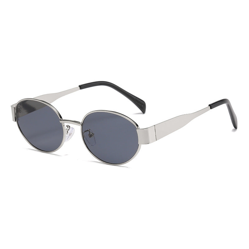 Detail of slim retro frame Luna Oval Sunglasses