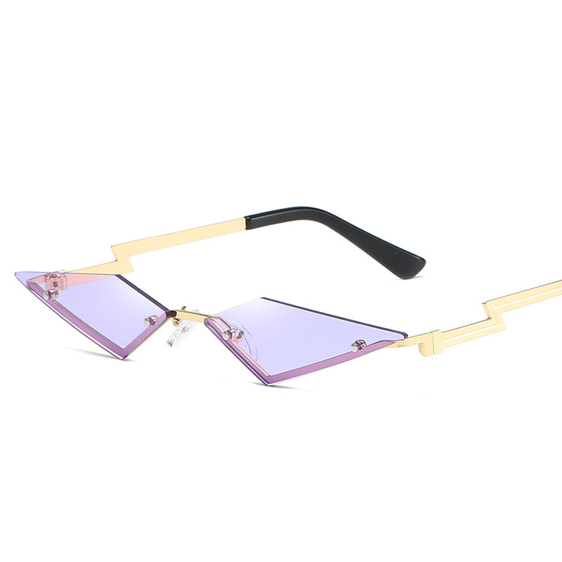Aether Rimless Sunglasses with purple tinted lenses frameless style