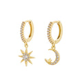 Gold hoop earrings with star and crescent moon detail