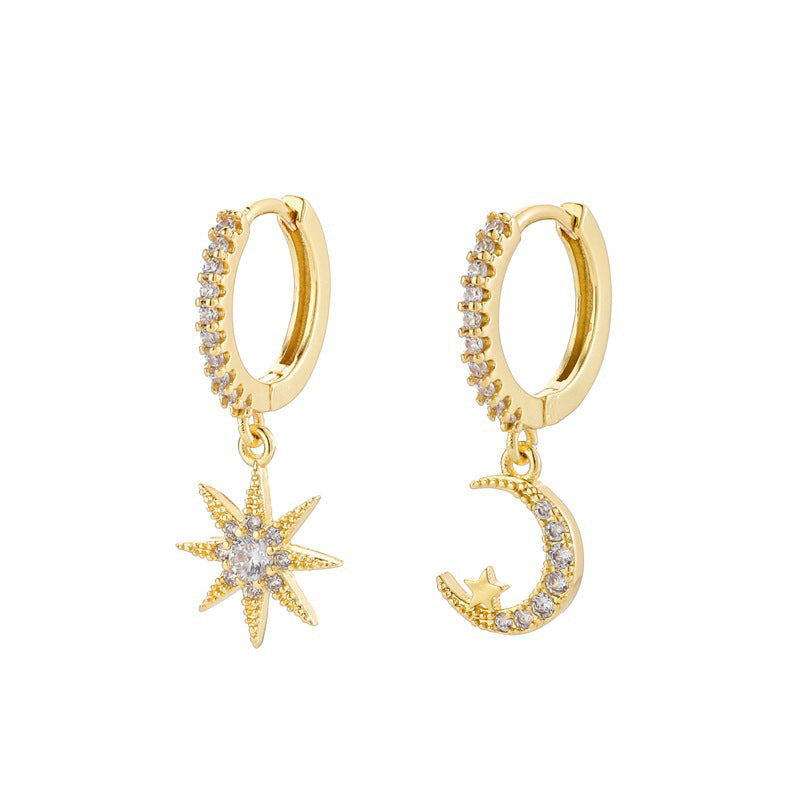 Gold hoop earrings with star and crescent moon detail