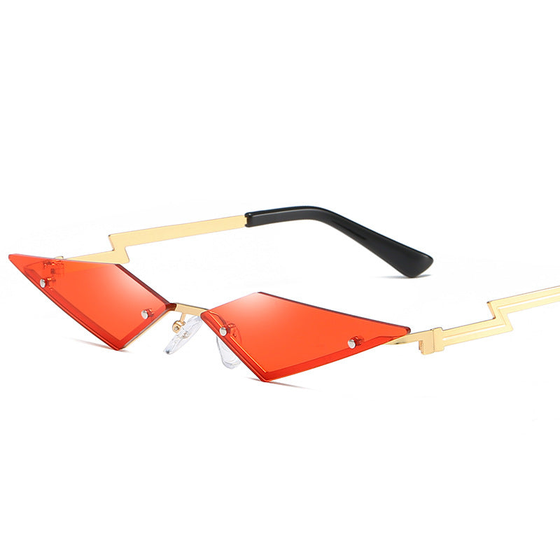 Aether Rimless Sunglasses with red tinted lenses and minimal rimless frame
