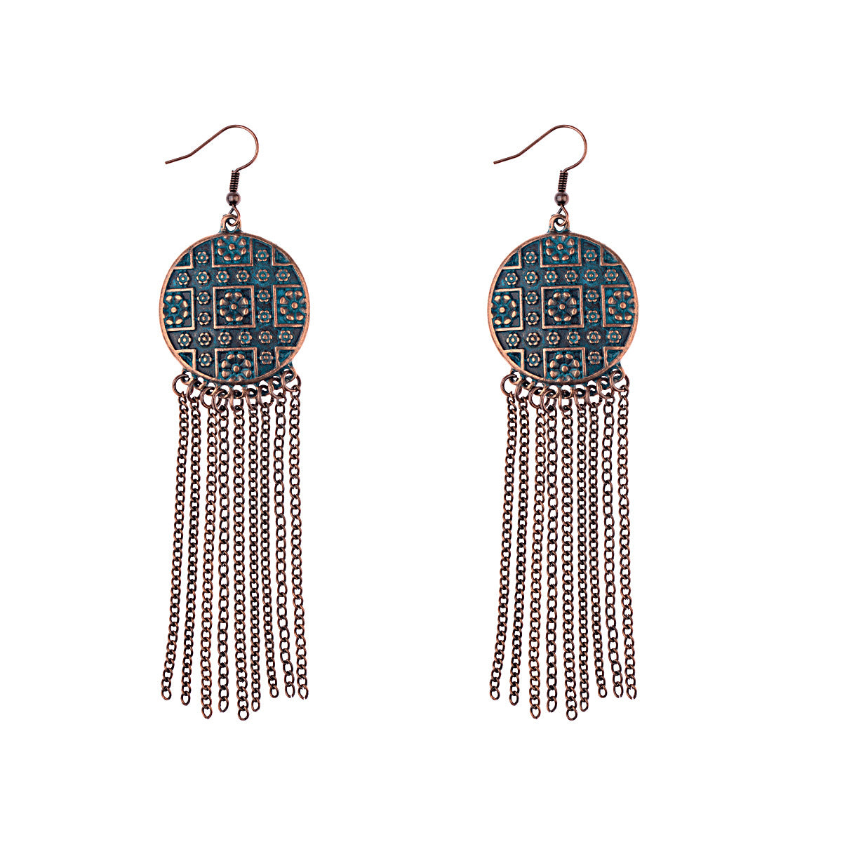 Artistic ethnic earrings with flowing fringe movement