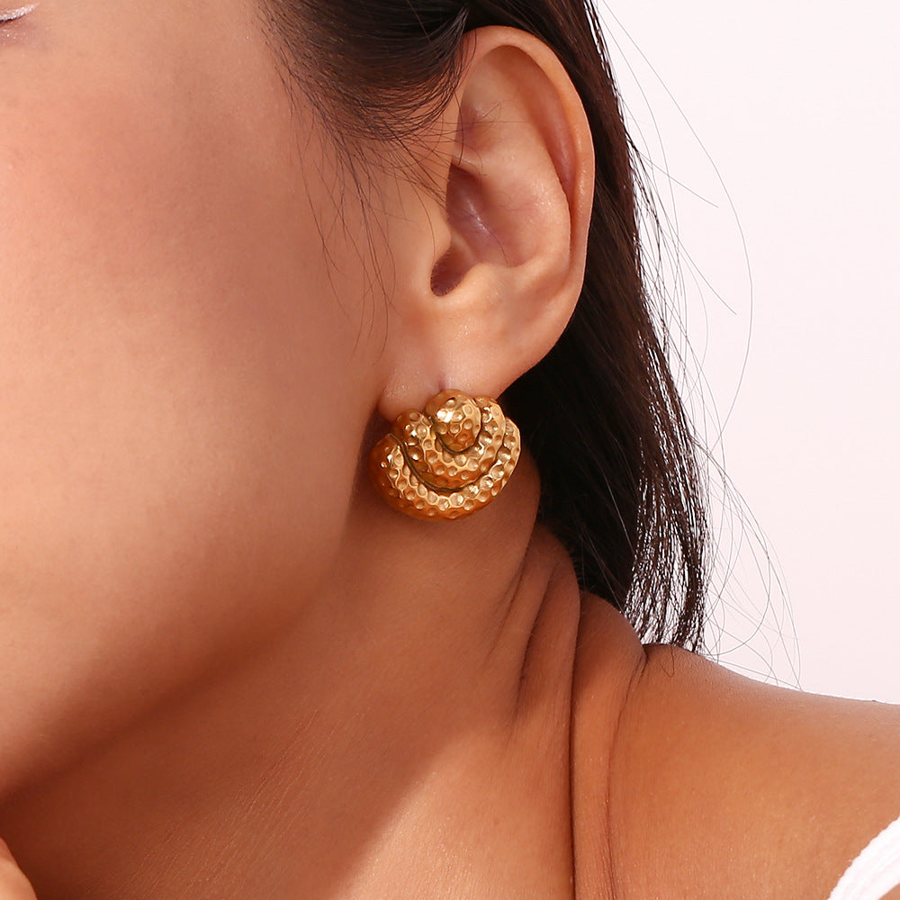 Maréa Layered Scallop Earrings with three layer design gold finish