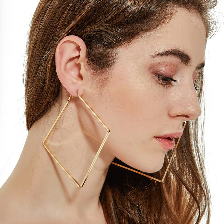 statement gold square earrings lightweight