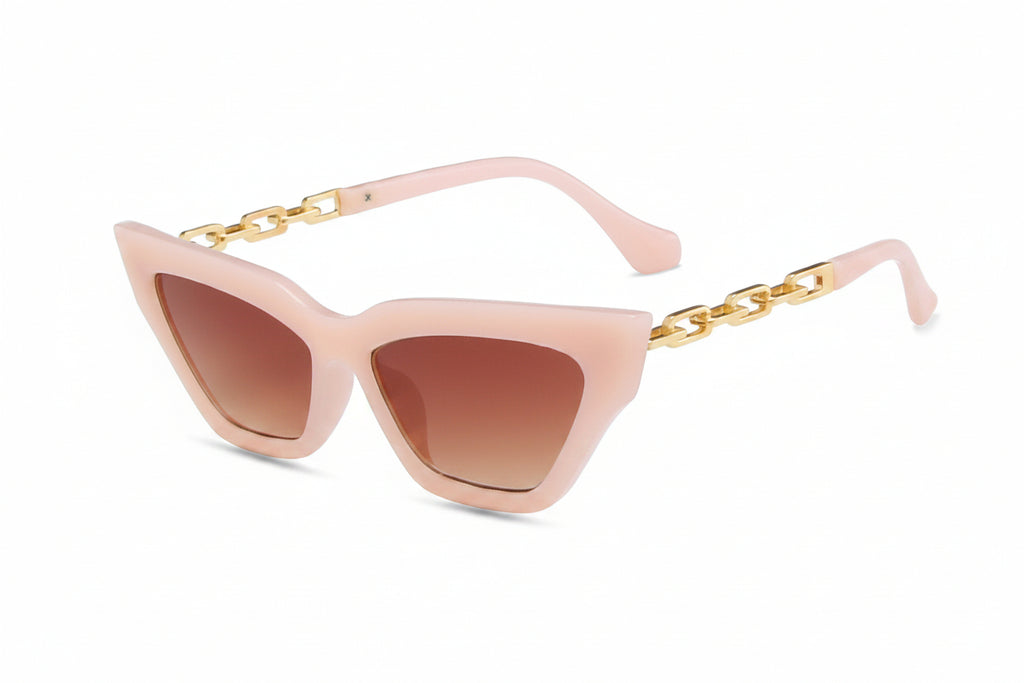 Veloura Chain Cat-Eye Sunglasses pink frame with gradient lenses and chain
