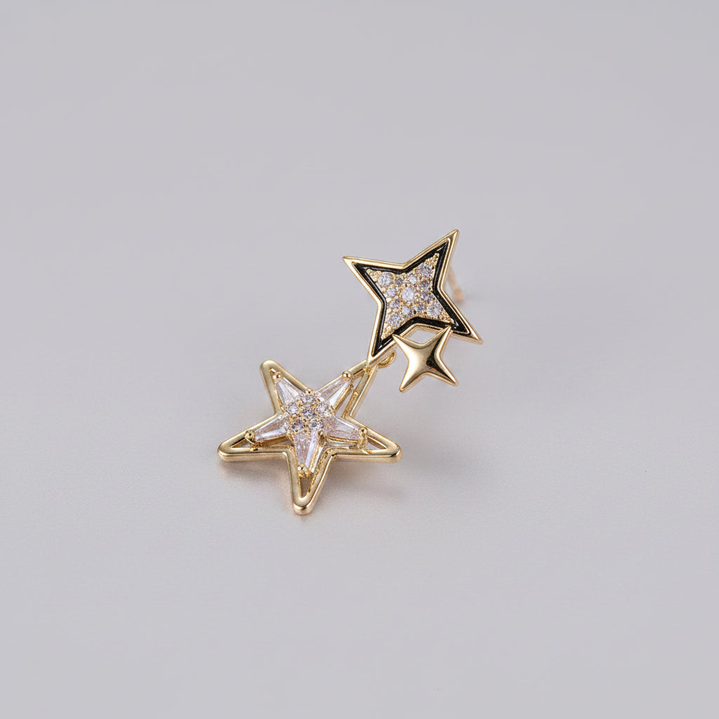 gold star drop earrings with zircon stones
